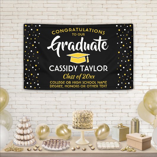 Afstuderen Geheel Confetti Zwart Goud Geel Spandoek