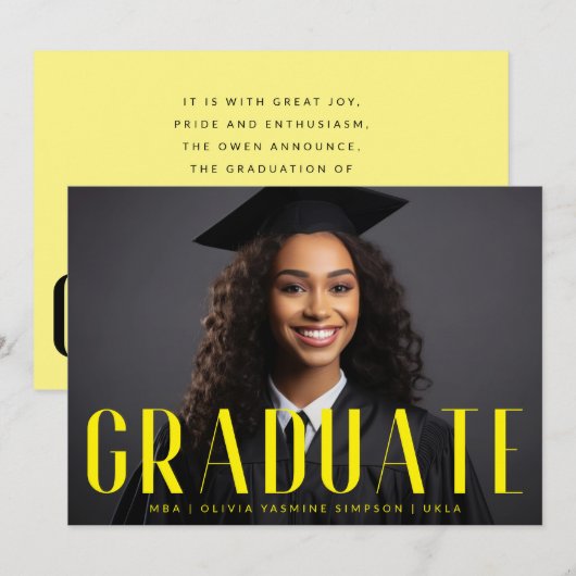 Afstuderen gele MBA overlay moderne foto Aankondiging (Voorkant / Achterkant)