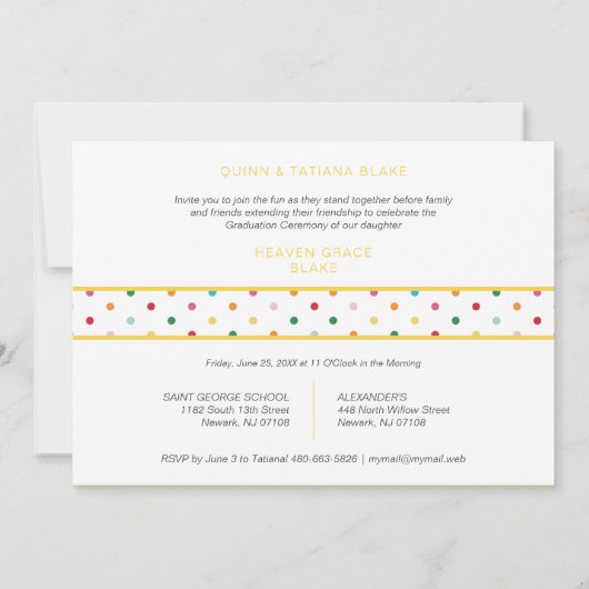 Afstuderen gele pokadots Afstuderen 2 foto's Aankondiging (Achterkant)