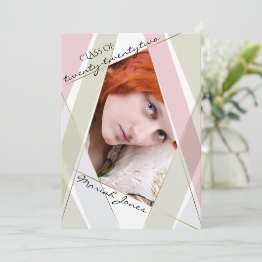 Afstuderen Geo Lijst Bleek Tea Green Blush Roos Kaart (Staand voorkant)