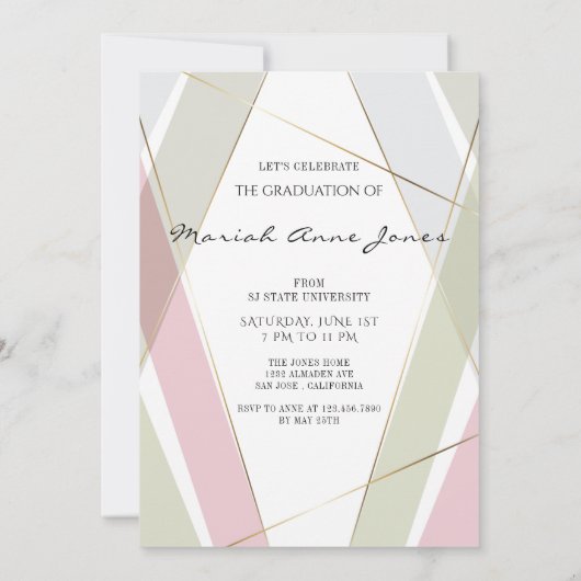 Afstuderen Geo Lijst Bleek Tea Green Blush Roos Kaart (Achterkant)