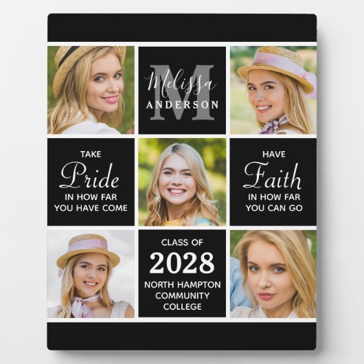 Afstuderen gepersonaliseerd modern 5 foto Afstuder Fotoplaat (Voorkant)