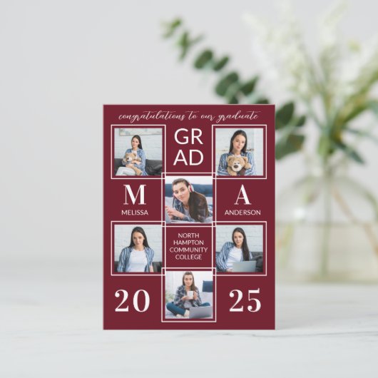 Afstuderen Gepersonaliseerd monogram Afstuderen 6  Uitnodiging Briefkaart (Staand voorkant)