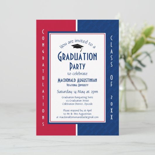 AFSTUDEREN Gepersonaliseerd Rood Blauw Afstuderen Kaart (Staand voorkant)