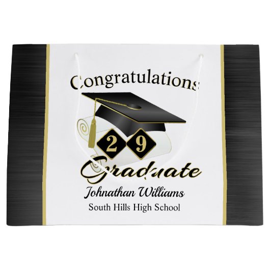 Afstuderen Gepersonaliseerd Zwart & Goud Groot Cadeauzakje (Voorkant)