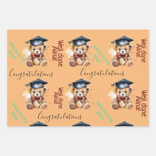 afstuderen geschenk afstudeerders party schattig b inpakpapier vel (Voorkant 3)