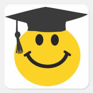 Afstuderen gezicht met afstuderen pet vierkante sticker