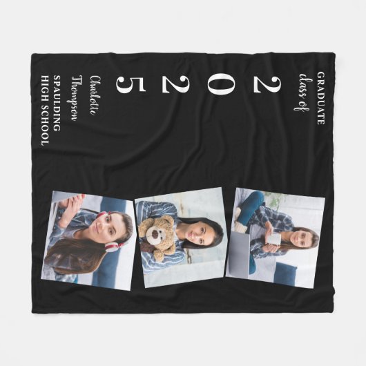 Afstuderen Gift Custom Modern 3 Foto Afstuderen Fleece Deken (Voorkant (Horizontaal))