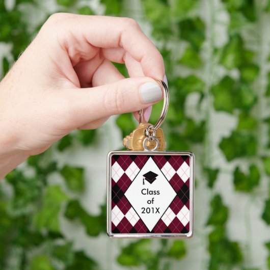 Afstuderen Gift Key Ring Preppy Black Red Argyle Sleutelhanger (Hand)