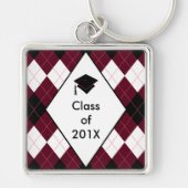 Afstuderen Gift Key Ring Preppy Black Red Argyle Sleutelhanger (Voorkant)