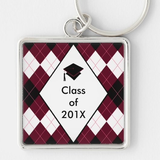 Afstuderen Gift Key Ring Preppy Black Red Argyle Sleutelhanger (Voorkant)