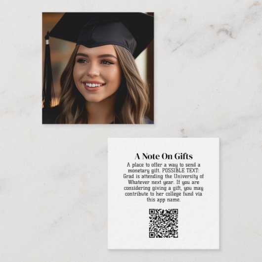 Afstuderen Gift QR-code met foto aan de voorkant Informatiekaartje (Voorkant / Achterkant)