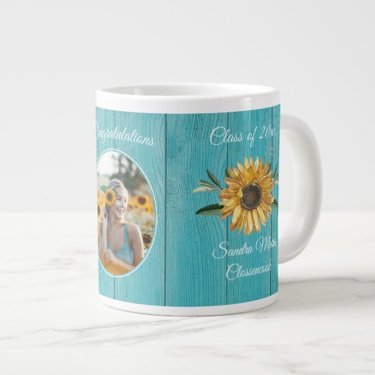 Afstuderen Gift Rustiek Blauwgroen Blauw Schuurhou Grote Koffiekop (Voorkant rechts)