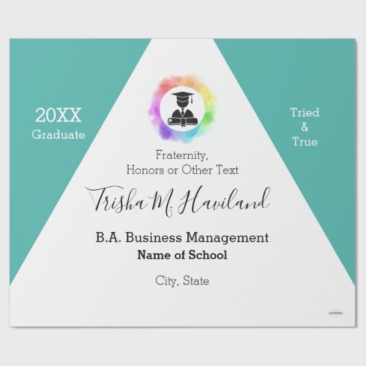 Afstuderen Gift Wrap Aqua en White HAMbyWG Cadeaupapier (Vlak)