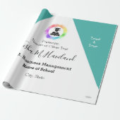 Afstuderen Gift Wrap Aqua en White HAMbyWG Cadeaupapier (Uitgerold)