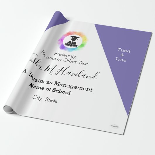 Afstuderen Gift Wrap Lila en White HAMbyWG Cadeaupapier (Uitgerold)