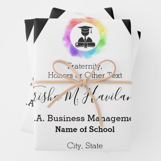 Afstuderen Gift Wrap Zwart en Wit HAMbyWG Inpakpapier Vel (In situ)