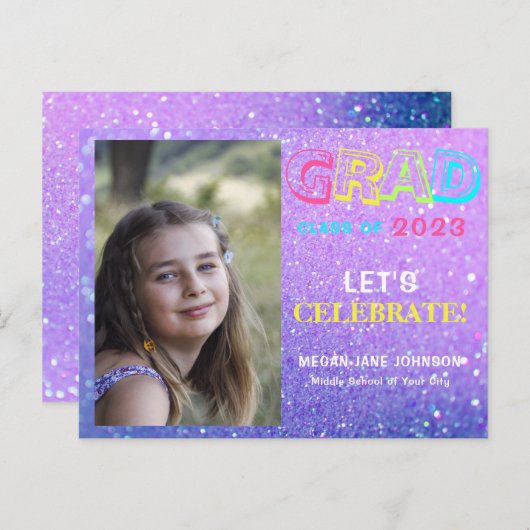 Afstuderen girale middelbare school afstudeerder f uitnodiging briefkaart (Voorkant / Achterkant)