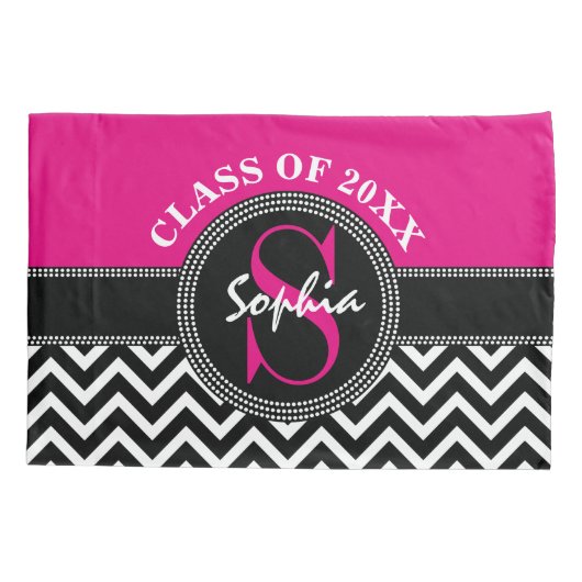 Afstuderen Girl Hot Pink en Black Class Jaar Kussensloop (Achterkant)