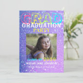 Afstuderen girly glitter foto middelbare school kaart (Staand voorkant)