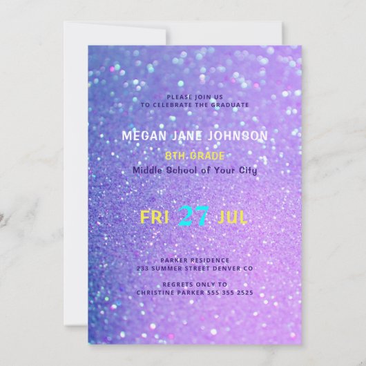 Afstuderen girly glitter foto middelbare school kaart (Achterkant)