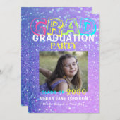 Afstuderen girly glitter foto middelbare school kaart (Voorkant / Achterkant)