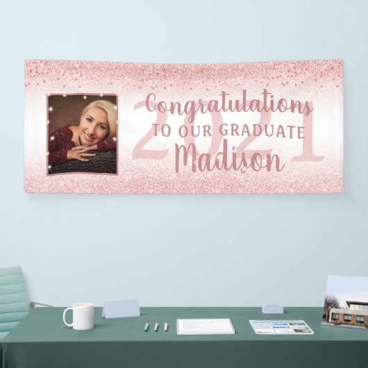 Afstuderen Girly Roos Gold Glitter Sparkle Foto Spandoek (Beurs)