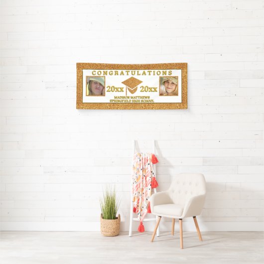 Afstuderen Glam Gold Gefeliciteerd Foto Spandoek (Insitu)