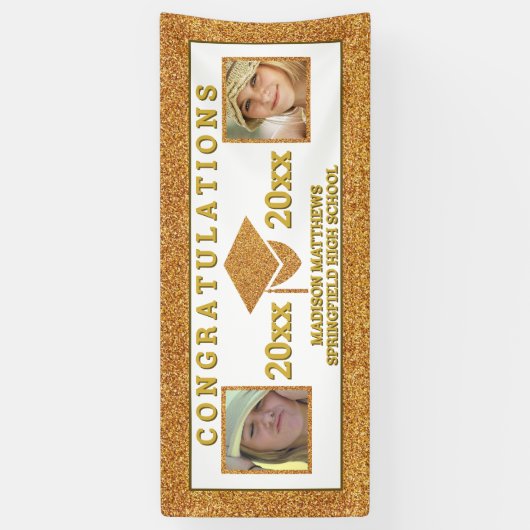 Afstuderen Glam Gold Gefeliciteerd Foto Spandoek (Verticaal)