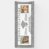 Afstuderen Glam Silver Gefeliciteerd Foto Spandoek (Verticaal)