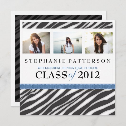 Afstuderen Glamor Girl Zebra Afdrukken met blauw Kaart (Voorkant / Achterkant)