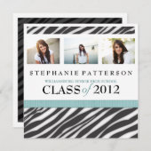 Afstuderen Glamor Girl Zebra Print met Aqua Kaart (Voorkant / Achterkant)