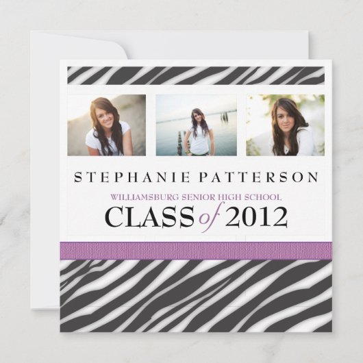 Afstuderen Glamor Girl Zebra Print met Paars Kaart (Voorkant)
