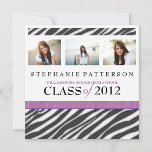Afstuderen Glamor Girl Zebra Print met Paars Kaart