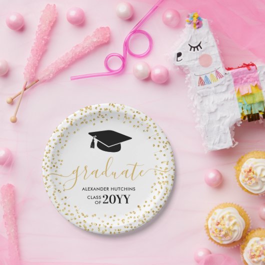 Afstuderen Glitter Confetti Graduation Party Papieren Bordje (Feest)