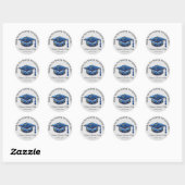 Afstuderen Glitter Glitter-studentenkop Favor Blue Ronde Sticker (Vel)