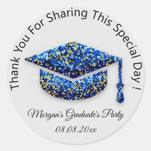 Afstuderen Glitter Glitter-studentenkop Favor Blue Ronde Sticker (Voorkant)