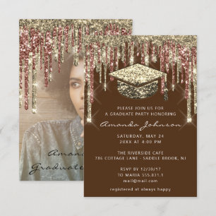 Afstuderen Glitter Photo Brown Gold Kaart