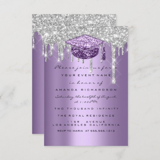 Afstuderen Glitter Silver Grey Drift Paars Kaart (Voorkant / Achterkant)