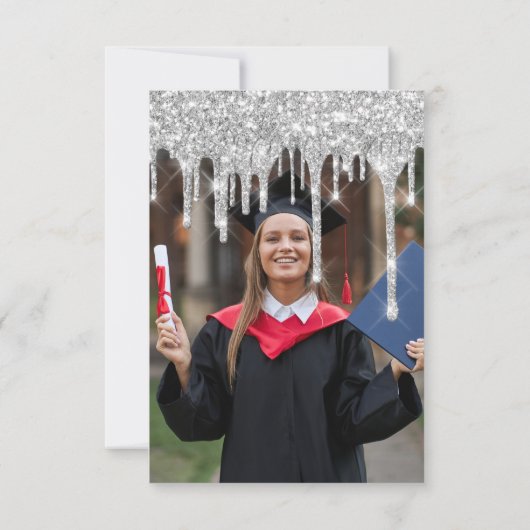 Afstuderen Glitter Silver Grey Drip Gold Foto Kaart (Achterkant)