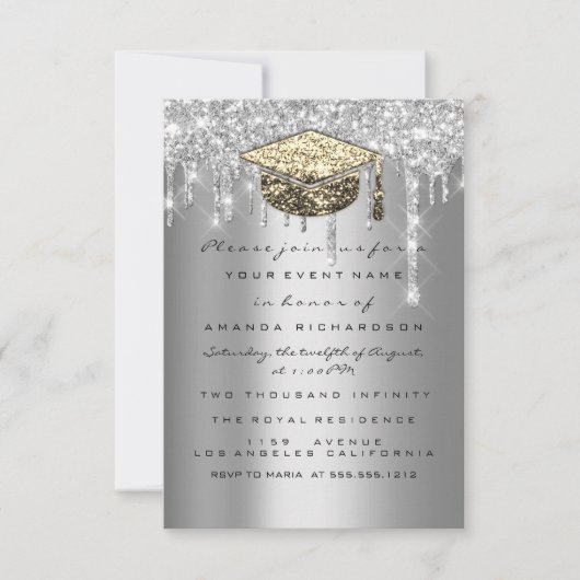 Afstuderen Glitter Silver Grey Drives Gold Kaart (Voorkant)