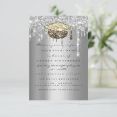 Afstuderen Glitter Silver Grey Drives Gold Kaart (Staand voorkant)