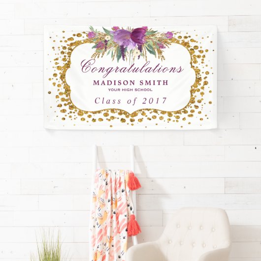 Afstuderen Glitter Waterverf Flower Gold Confetti Spandoek (Insitu)