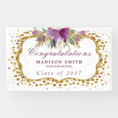 Afstuderen Glitter Waterverf Flower Gold Confetti Spandoek (Horizontaal)