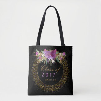 Afstuderen Glitter Waterverf Flower Gold Confetti Tote Bag