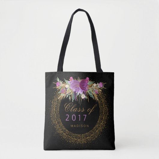 Afstuderen Glitter Waterverf Flower Gold Confetti Tote Bag (Voorkant)