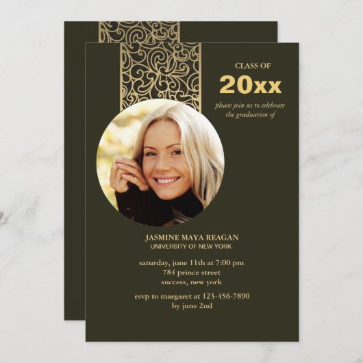 Afstuderen Glitz Fotouitnodiging Kaart (Voorkant / Achterkant)