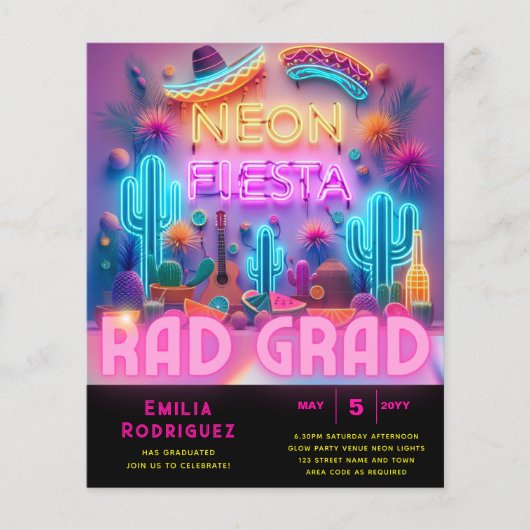 Afstuderen Glow Party Invitación Fiesta de Neón (Voorkant)