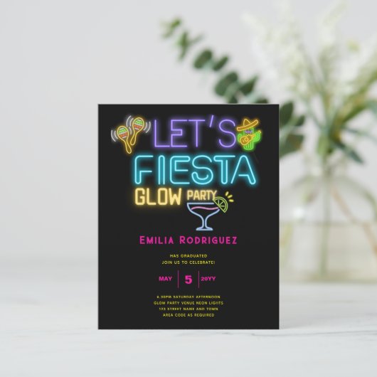 Afstuderen Glow Party Invitación Fiesta de Neón (Staand voorkant)
