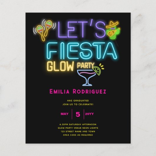 Afstuderen Glow Party Invitación Fiesta de Neón (Voorkant)